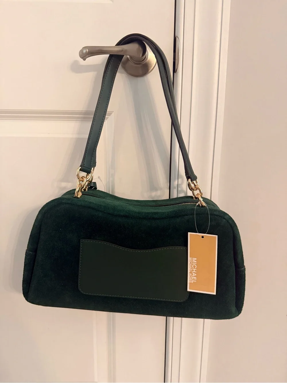 Michael Kors Forest Green Suede Shoulder Bag with Gold Hardware